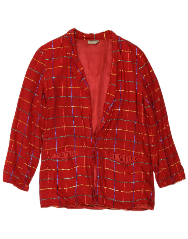 MONSOON Veste blazer 1 bouton pour femme UK 12 en coton à carreaux bordeaux moyen