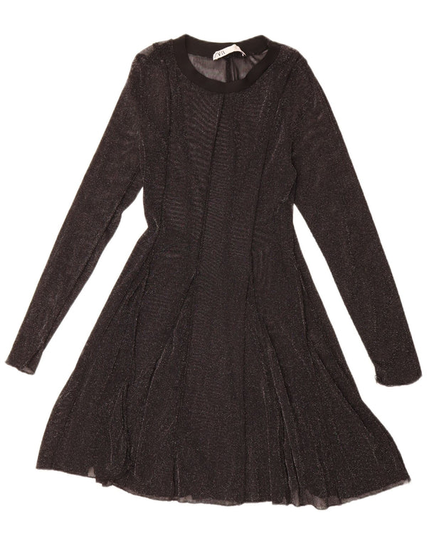 Zara Robe trapèze à manches longues pour femme UK 10 Small Noir