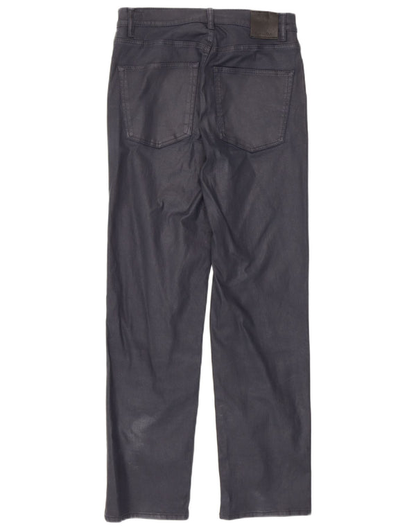 Massimo Dutti Pantalon décontracté droit ciré pour femme EU 36 XS W26 L27 Marine B