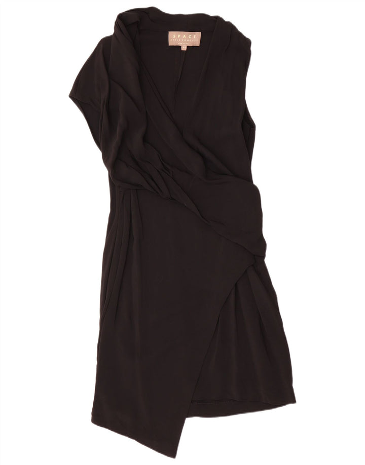 VINTAGE Robe Asymétrique Sans Manches Femme IT 44 Viscose Noir Moyen
