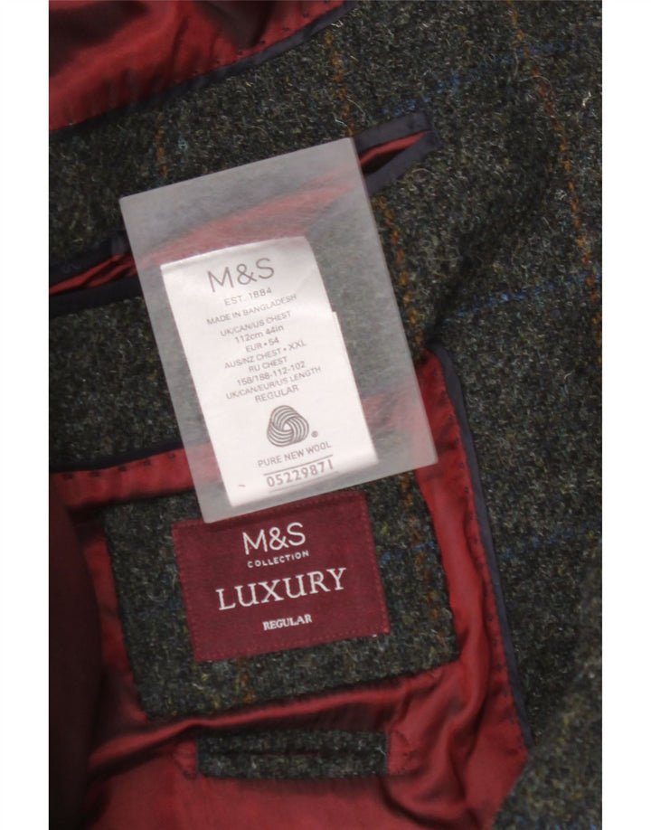 MARKS & SPENCER Veste Blazer 2 Boutons Homme EU 54 2XL Vert à Carreaux Laine Vierge