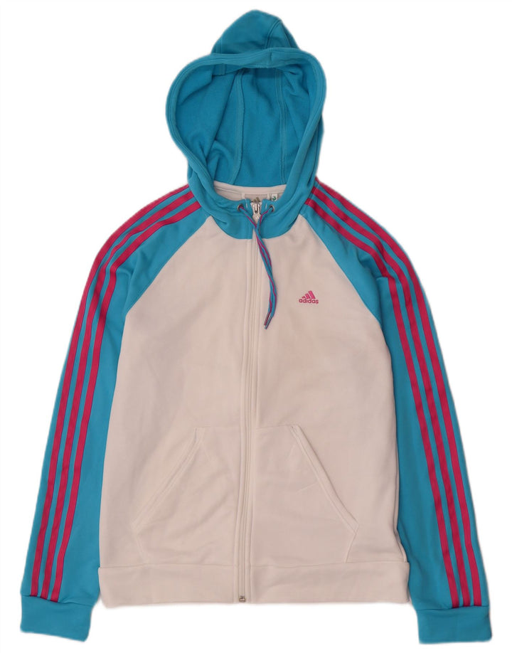Adidas Pull à capuche zippé pour femme UK 14 Polyester color block blanc moyen