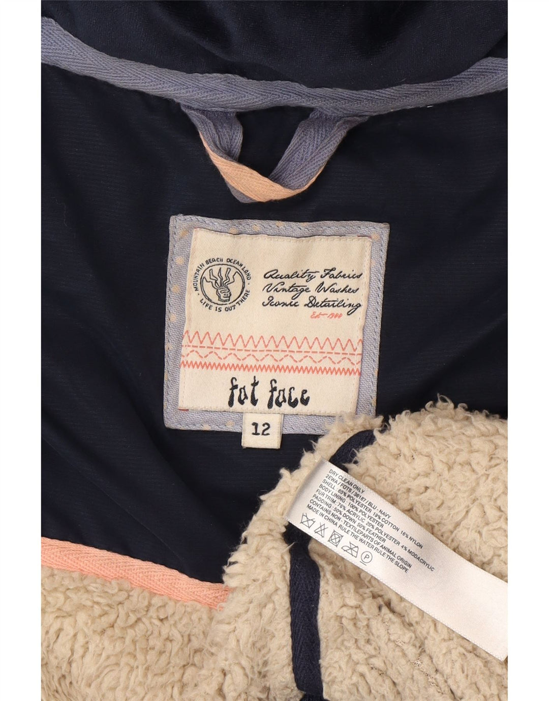 Fat Face Gilet rembourré à capuche pour femme UK 12 Medium Bleu marine Polyester