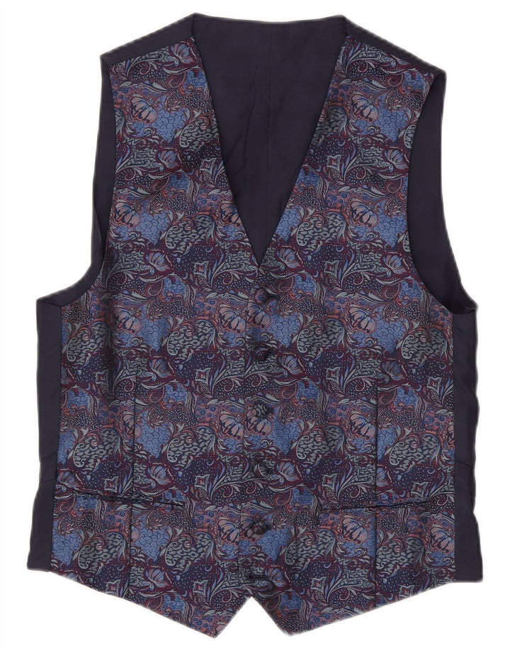 VINTAGE Gilet Homme Petit Bleu Marine Paisley