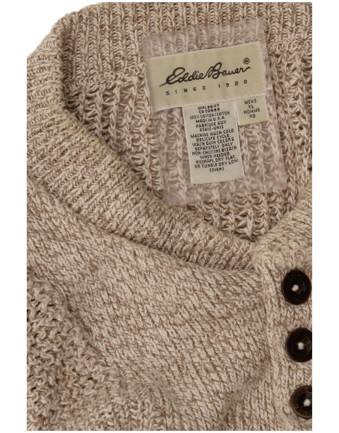 EDDIE BAUER Pull surdimensionné à col boutonné pour homme XL Beige moucheté
