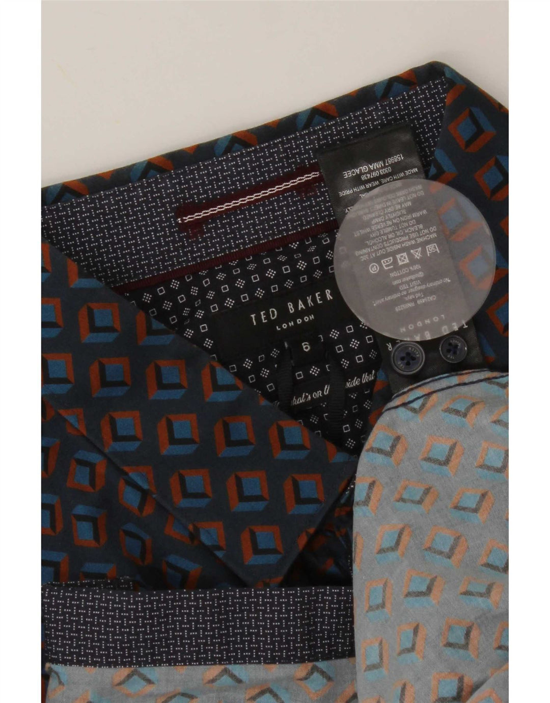 Ted Baker Chemise Homme Taille 6 2XL Bleu Marine Géométrique Coton