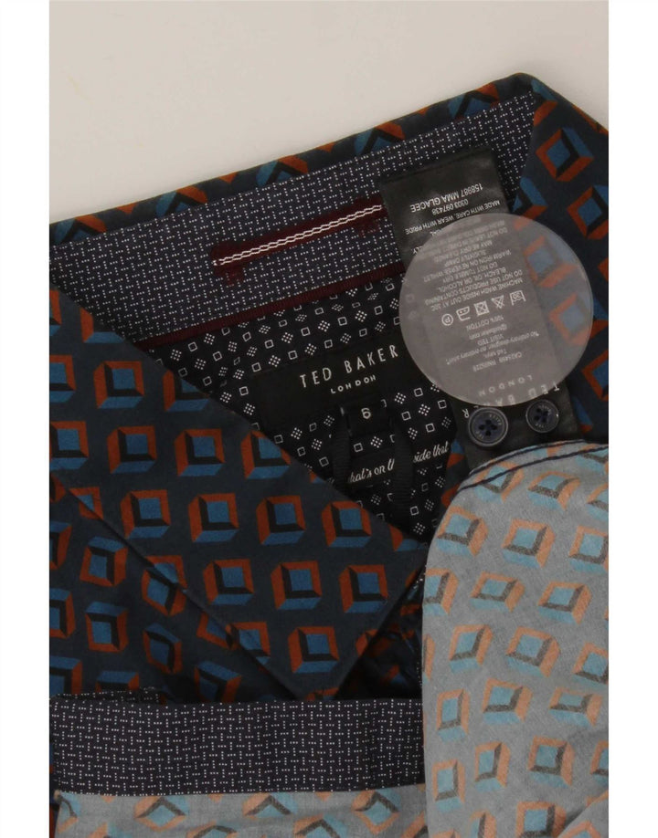 Ted Baker Chemise Homme Taille 6 2XL Bleu Marine Géométrique Coton