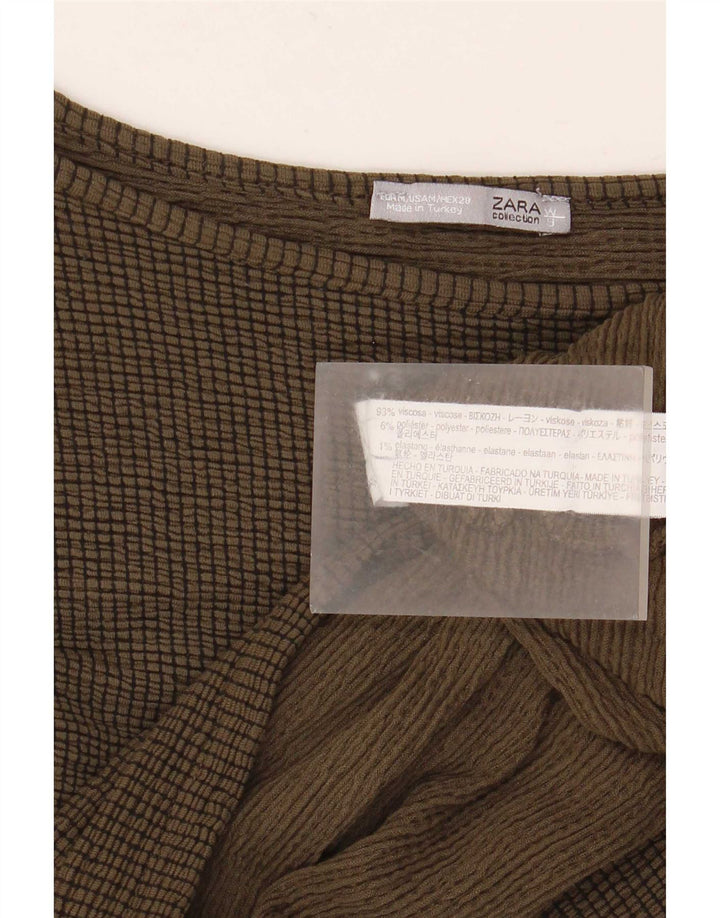 Zara Femme Haut Oversize Manches 3/4 UK 14 Medium Kaki Viscose
