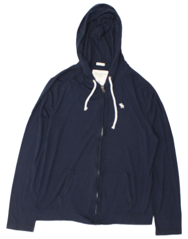 Abercrombie & Fitch Pull à capuche zippé pour femme UK 14 Coton bleu marine moyen