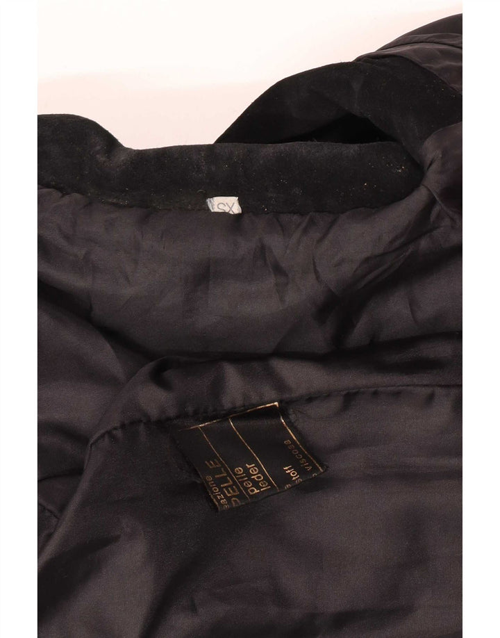 vintage Femmes 4 Bouton Veste en cuir suédé UK 6 XS Cuir Noir