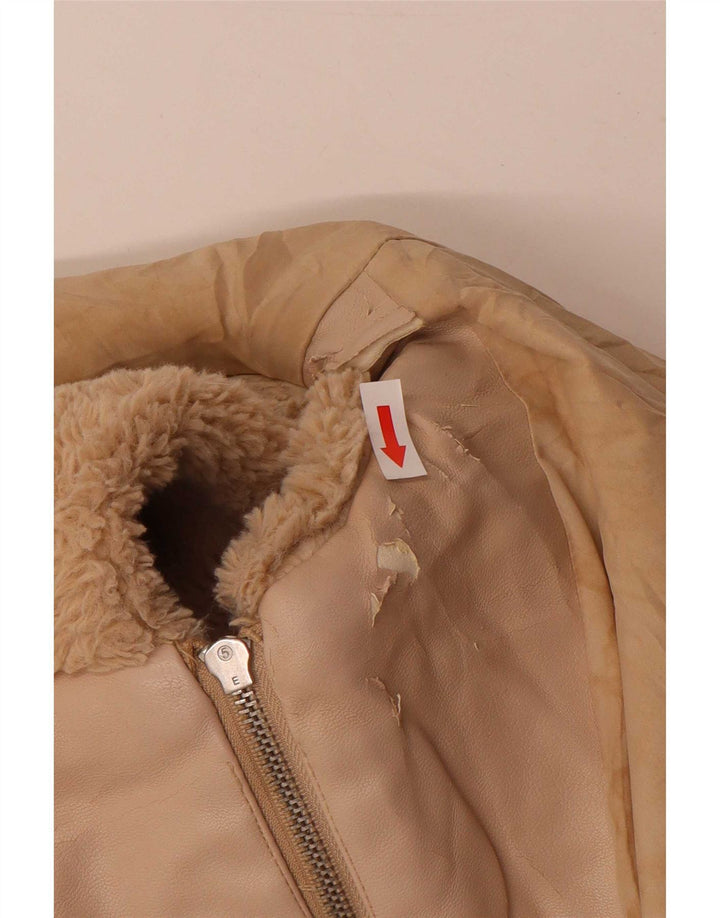 Zara Veste bomber à capuche Teddy Bear pour femme UK 14 Polyester beige moyen
