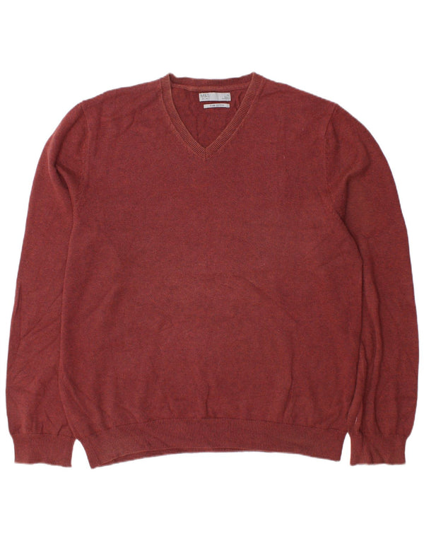 Marks & Spencer Mens V-Neck Jumper Sweater XL Brown Cotton