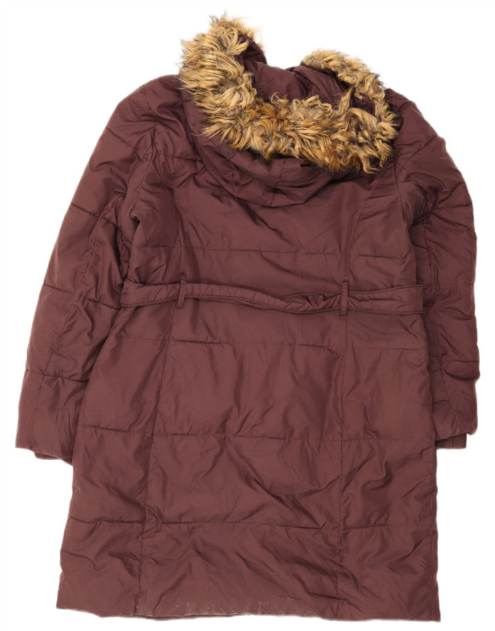 Dkny Manteau rembourré à capuche pour femme UK 16 Large Bordeaux Polyester