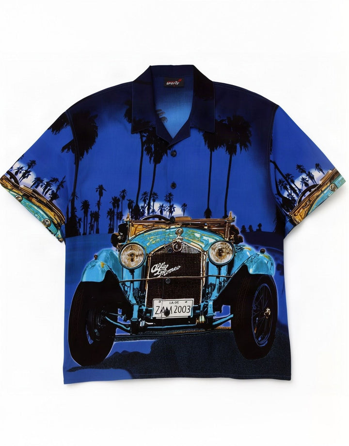 vintage Mens Hawaiian Short Sleeve Shirt Grand Bleu Polyester