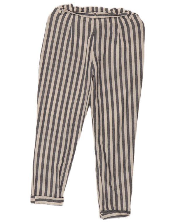 Zara Womens Slim Casual Trousers XS W24 L25 Navy Blue Striped Cotton