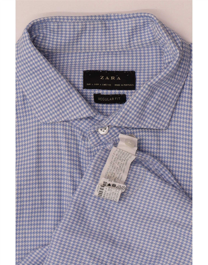 Zara Chemise Regular Fit En Flanelle Homme Bleu Pied De Poule En Coton