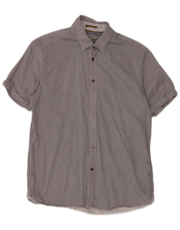 Ted Baker Chemise à manches courtes pour homme Taille 4 Grand coton géométrique bleu marine