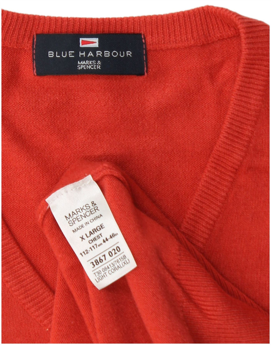 MARKS & SPENCER Pull Col V Blue Harbour Homme XL Rouge Acrylique