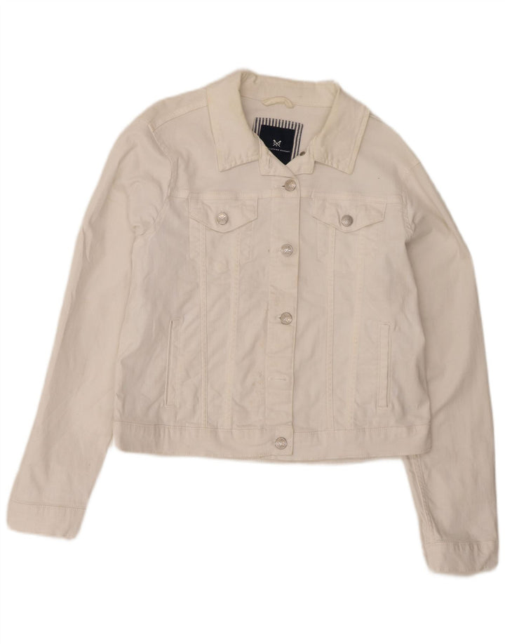CREW CLOTHING Veste en jean courte pour femme UK 14 Coton blanc moyen