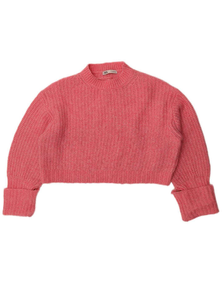 Zara Pull court surdimensionné à col rond pour femme UK 14 Rose moyen