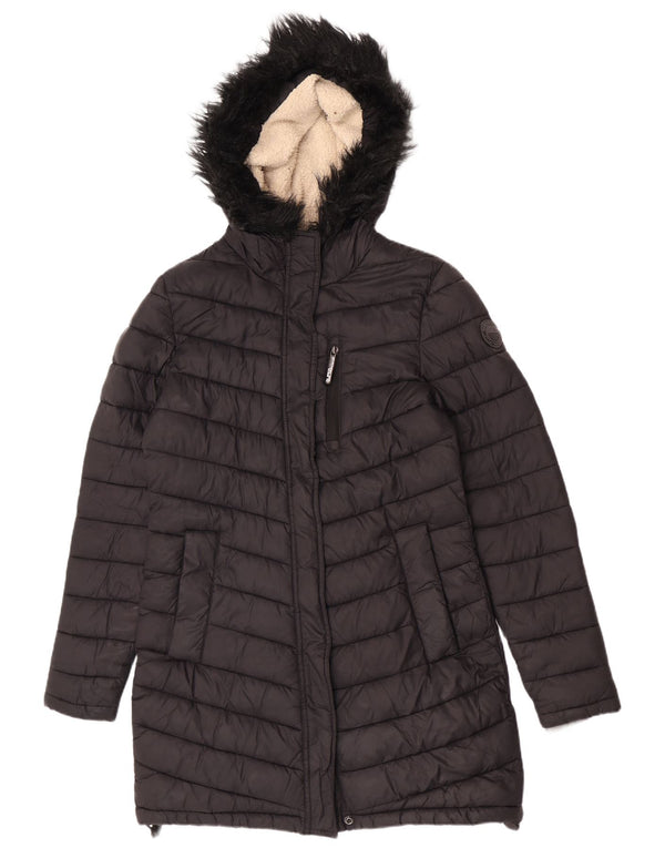 Superdry Manteau rembourré à capuche pour femme UK 14 Medium Noir Nylon