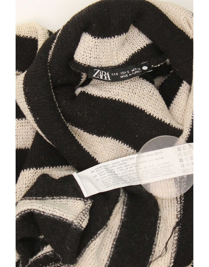 Zara Pull surdimensionné à col roulé pour femme UK 10 Petit rayé noir