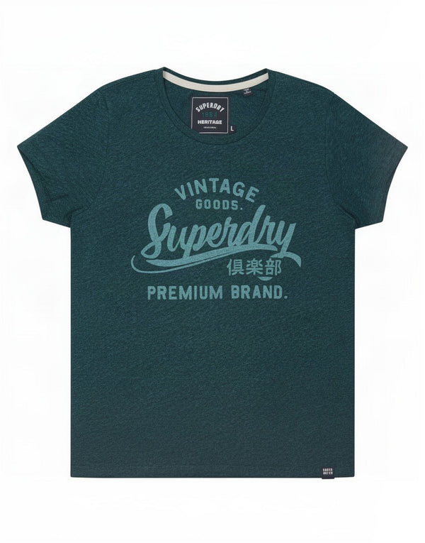 Superdry T-Shirt Graphique Femme UK 14 Large Vert Moucheté Polyester