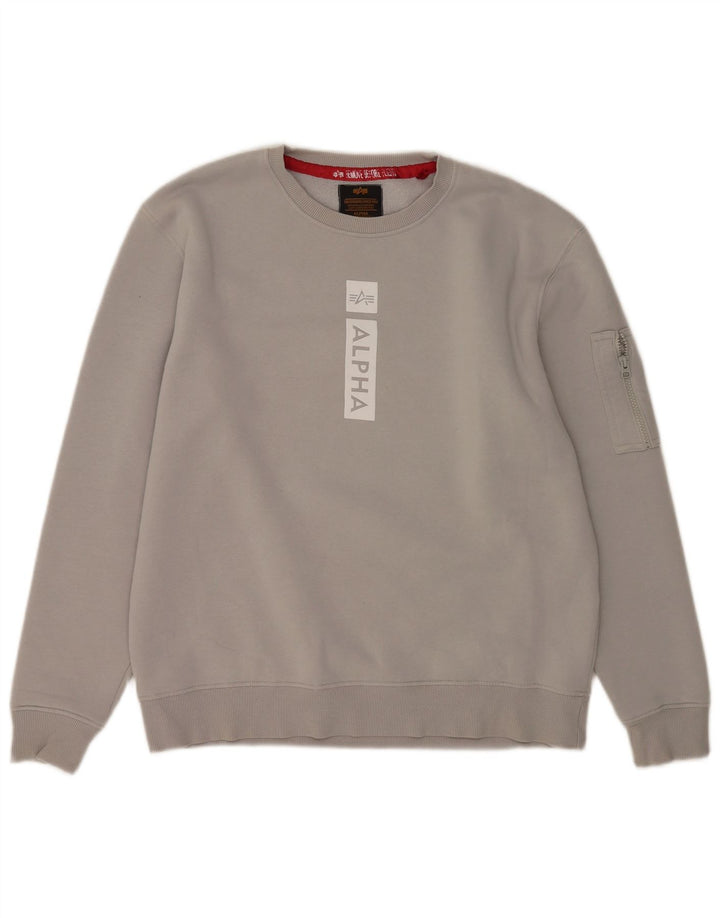 Alpha Industries Sweat-shirt graphique pour homme en coton gris Taille L