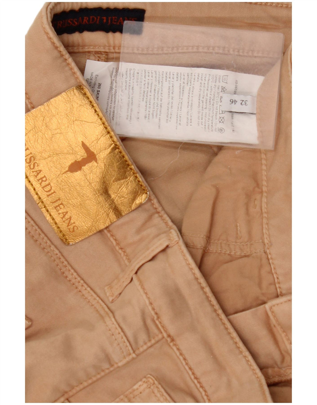 TRUSSARDI Pantalon décontracté slim IT 46 Large W32 L30 Beige Lyocell