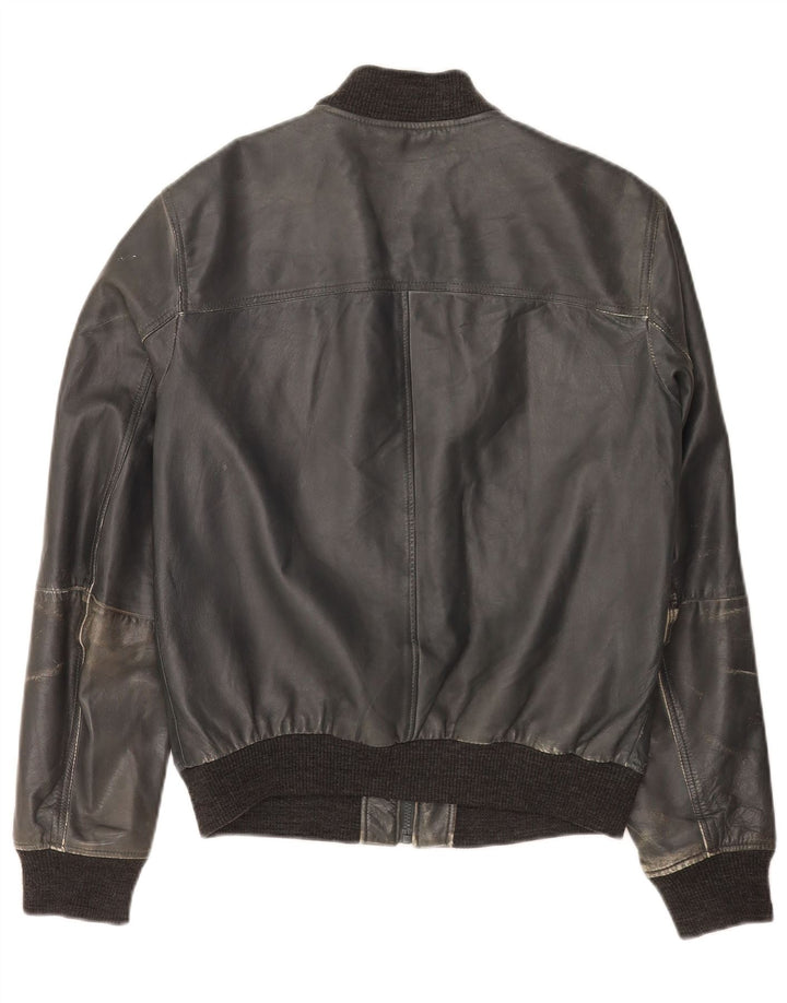Trussardi Jeans Blouson En Cuir Bomber Femme IT 50 XL Bleu Marine