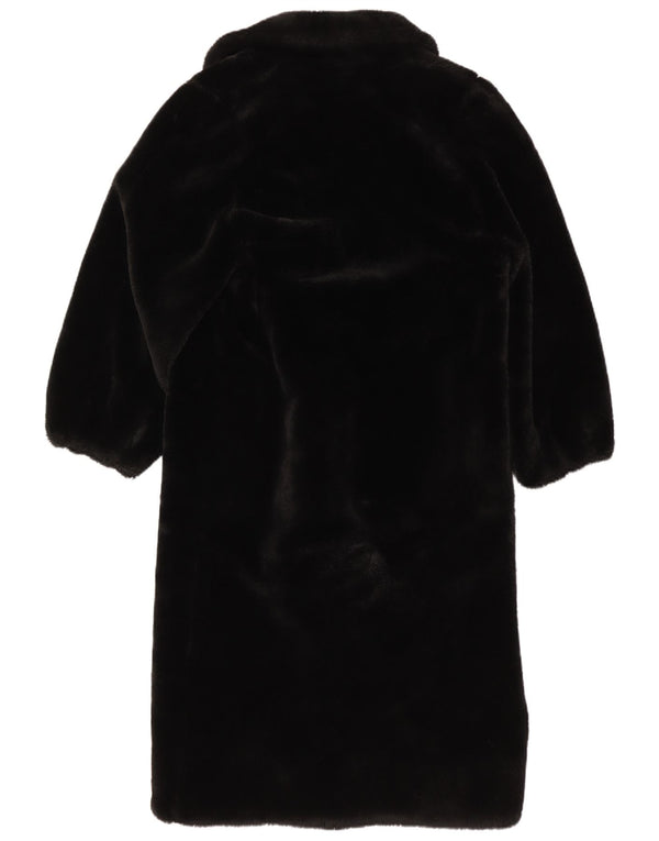 vintage Femmes Surdimensionné Fausse Fourrure Pardessus UK 6 XS Noir