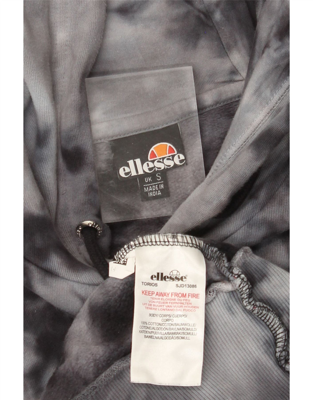 ELLESSE Mens Hoodie Jumper Small Grey Tie Dye Cotton