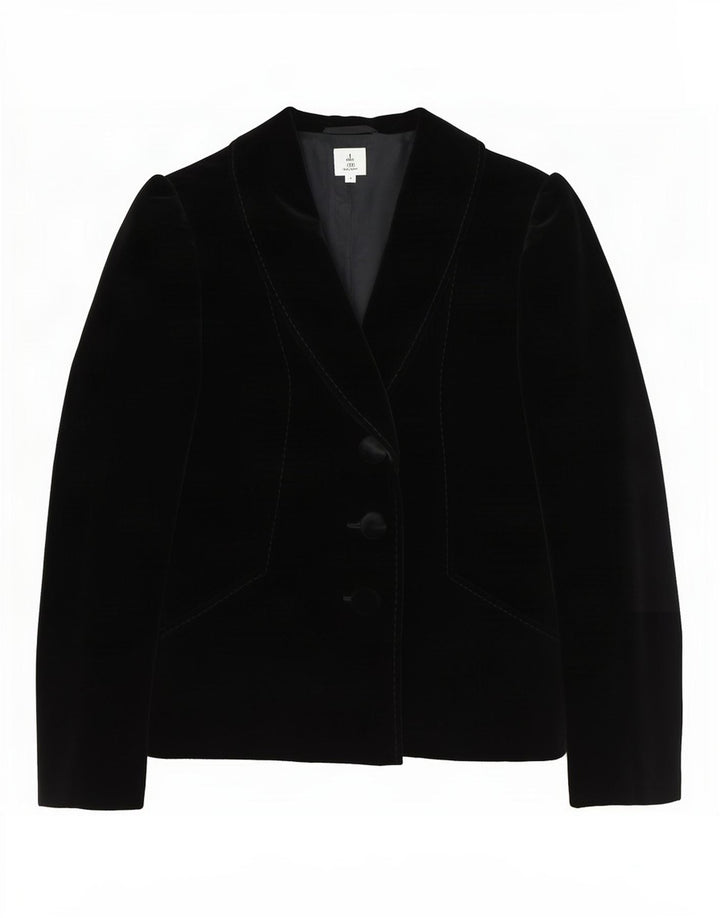 vintage Femmes 2 Bouton Velours Blazer Veste EU 40 Moyen Noir Coton