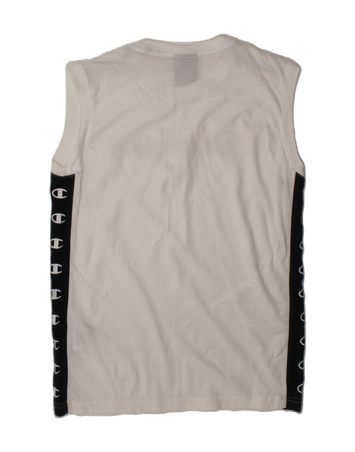CHAMPION Boys Graphic Vest Top 9-10 Years Medium White Colourblock Cotton Vintage Champion and Second-Hand Champion from Messina Hembry 