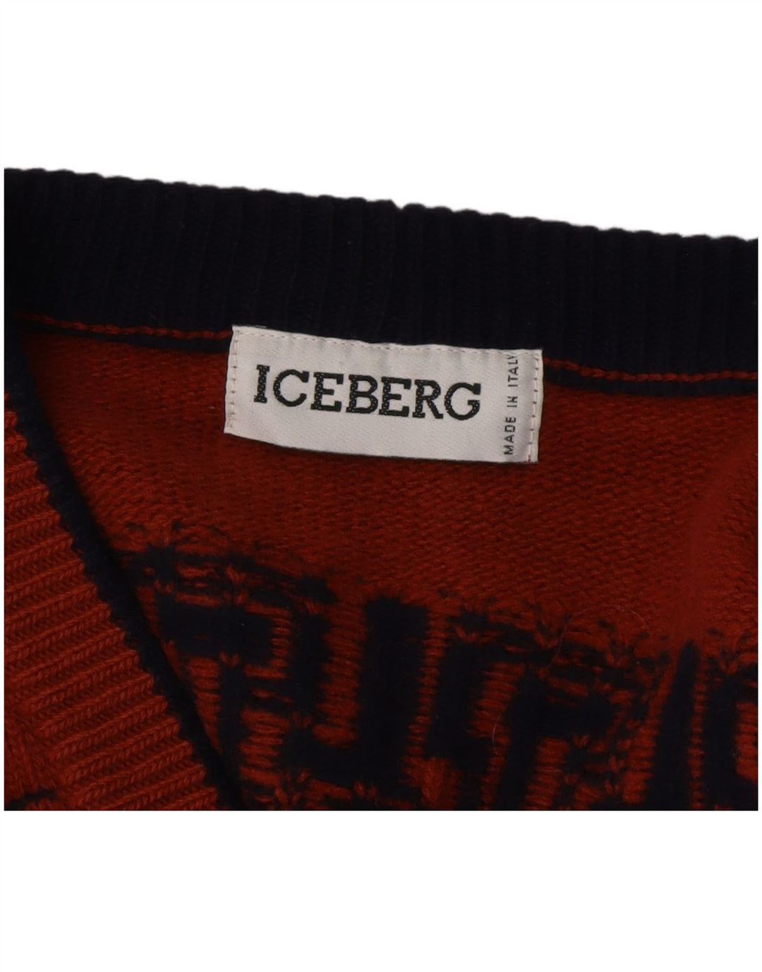 ICEBERG Pull Cardigan Graphique Homme Marron Moyen Laine Vierge Géométrique