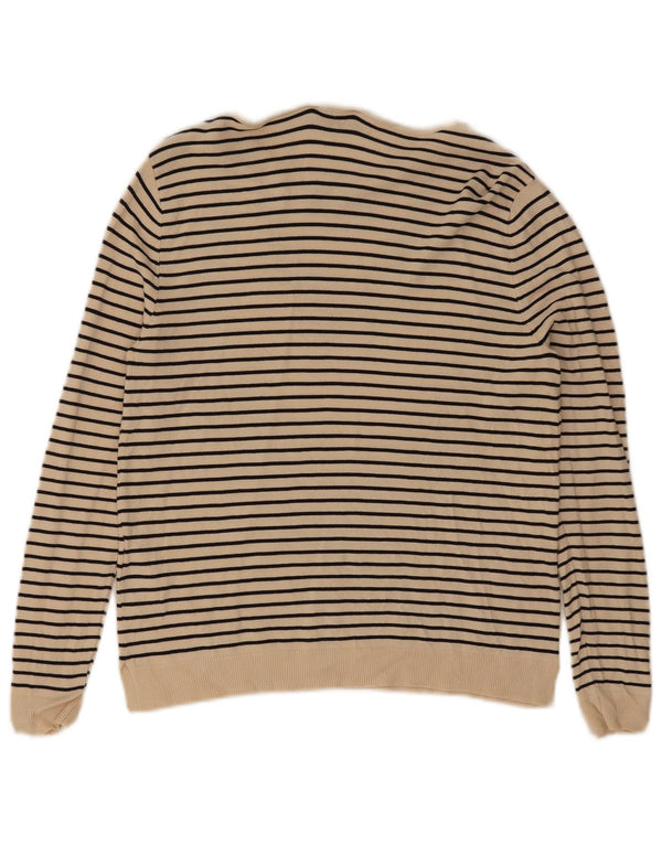 Zara Femme Pull Col Bateau UK 10 Petit Beige Rayé Nautique