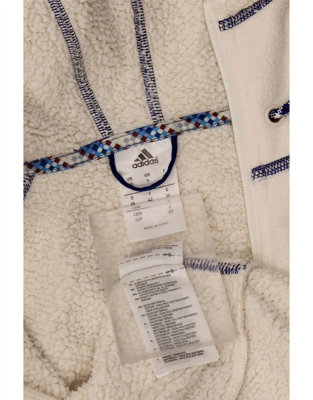 Adidas Veste polaire à capuche pour femme UK 10 Petit polyester blanc cassé