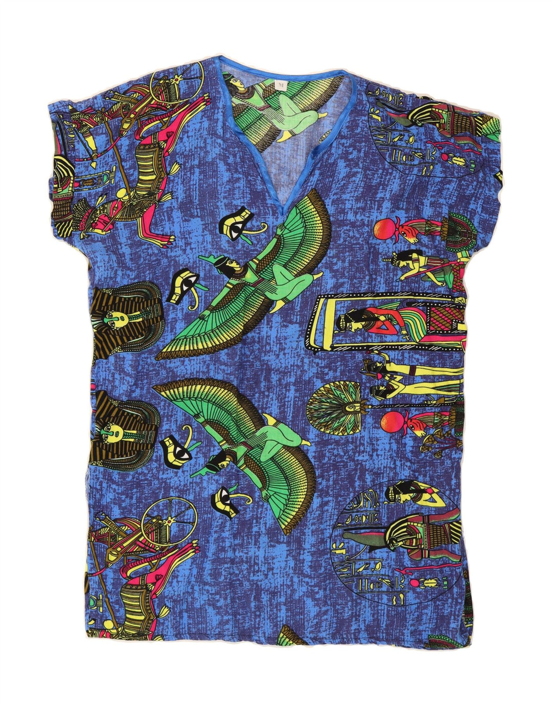 VINTAGE Womens Abstract Pattern Longline Blouse Top UK 14 Medium Blue Vintage Vintage and Second-Hand Vintage from Messina Hembry 