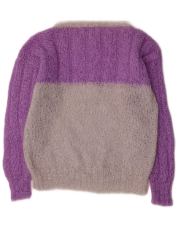 vintage Womens Boat Neck Jumper Pull UK 14 Medium Purple Colourblock