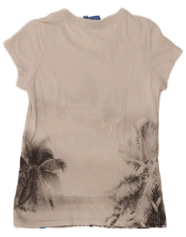 Adidas T-shirt graphique pour femme UK 14 en coton floral blanc moyen