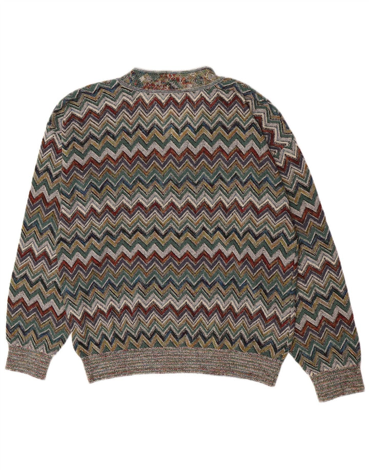 vintage Mens V-Col Jumper Pull Grand Chevron Multicolore Acrylique