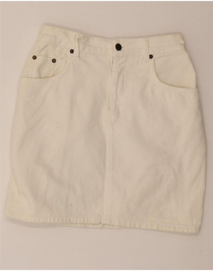UNIFORM Womens Denim Skirt W26 Small White Cotton Vintage Uniform and Second-Hand Uniform from Messina Hembry 