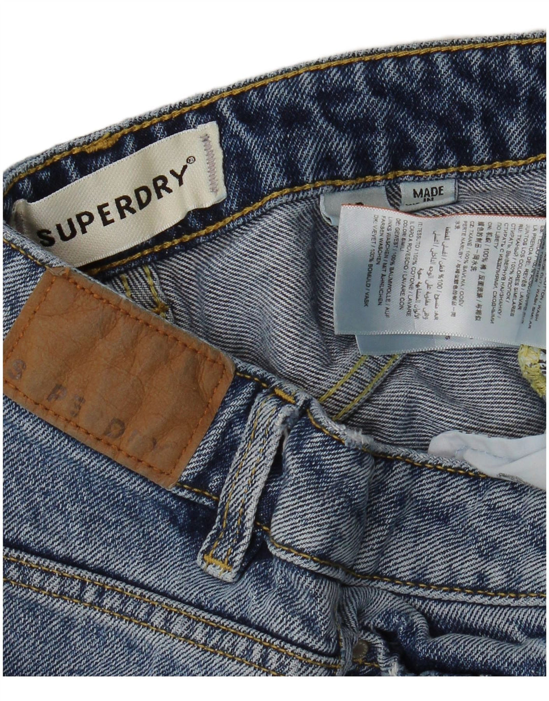 SUPERDRY Short en Jean Femme W26 Petit Bleu Coton