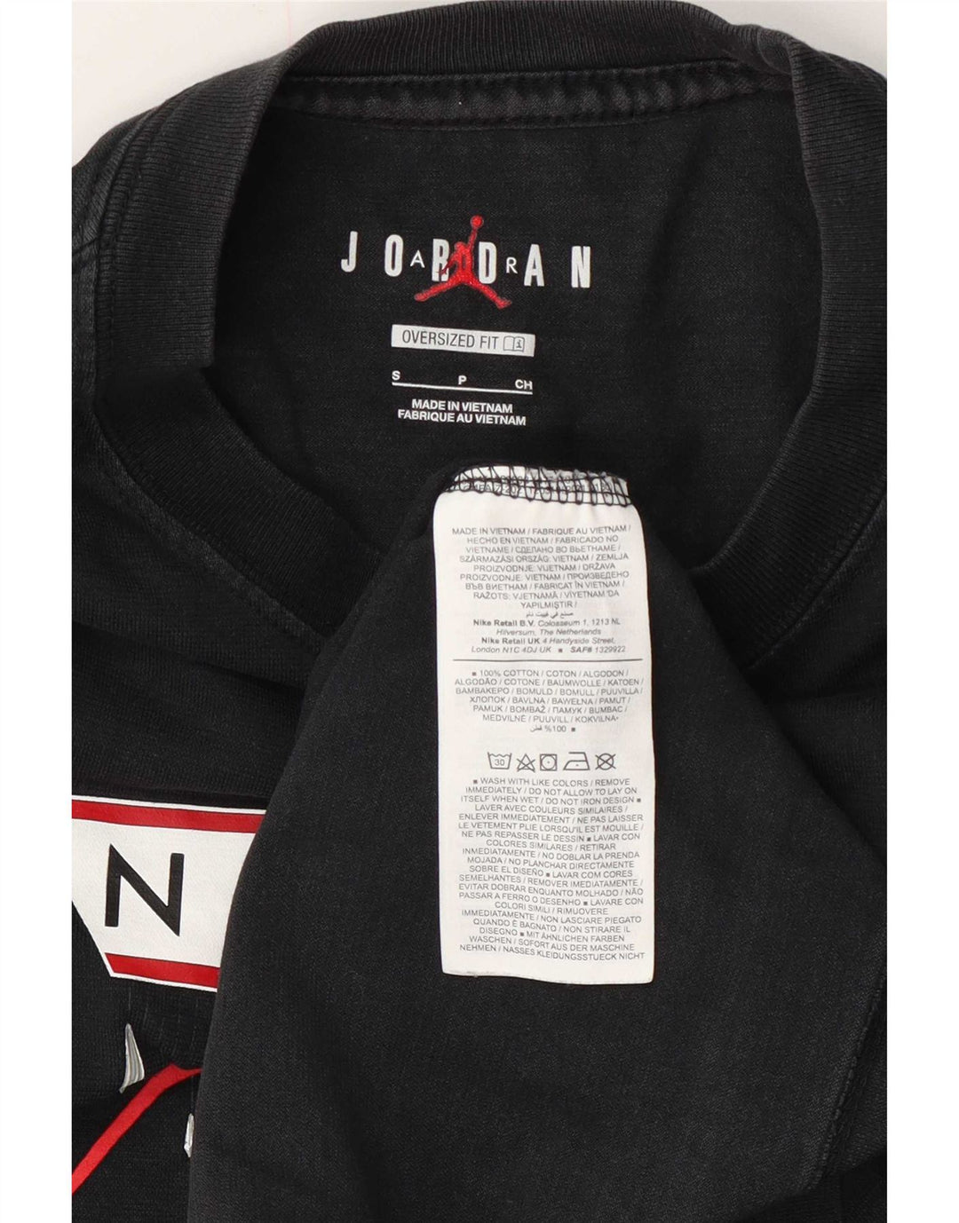 Jordan T-shirt graphique surdimensionné pour hommes, petit coton noir