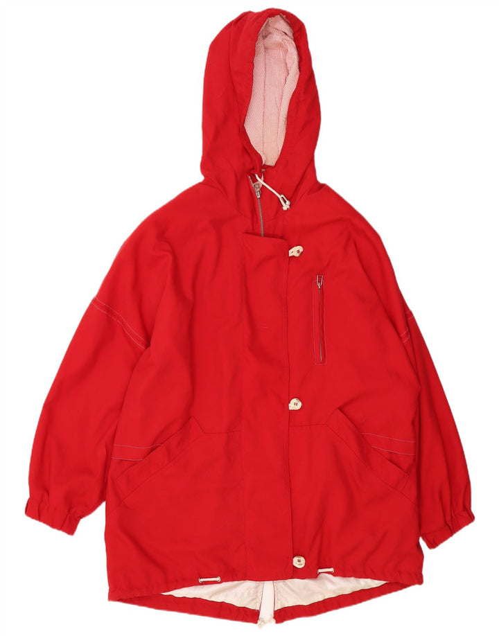 vintage Femmes À Capuchon Surdimensionné Parka Veste UK 10 Petit Polyester Rouge