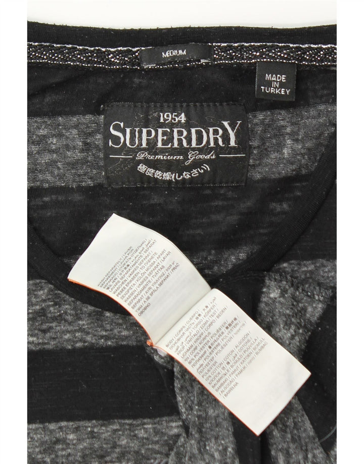 Superdry Femme T-Shirt Graphique Top UK 12 Polyester Rayé Noir Moyen