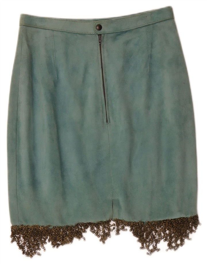 jupe en daim femme vintage W26 petit cuir bleu