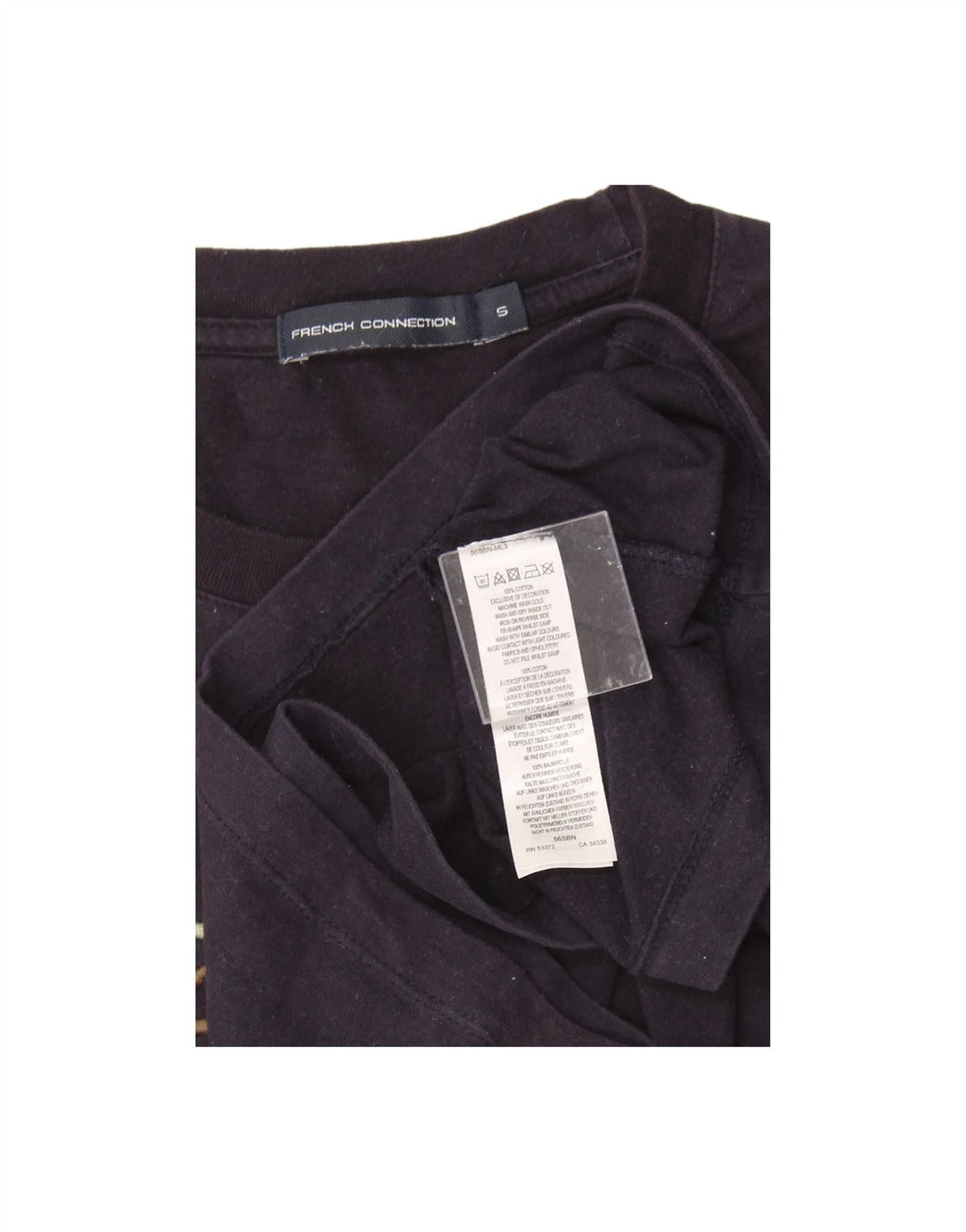 FRENCH CONNECTION Mens Graphic T-Shirt Top Small Navy Blue Cotton
