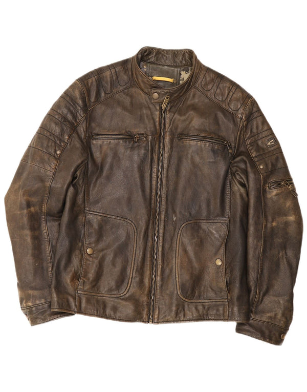 Camel Active Veste de course en cuir pour homme IT 50 Large Marron