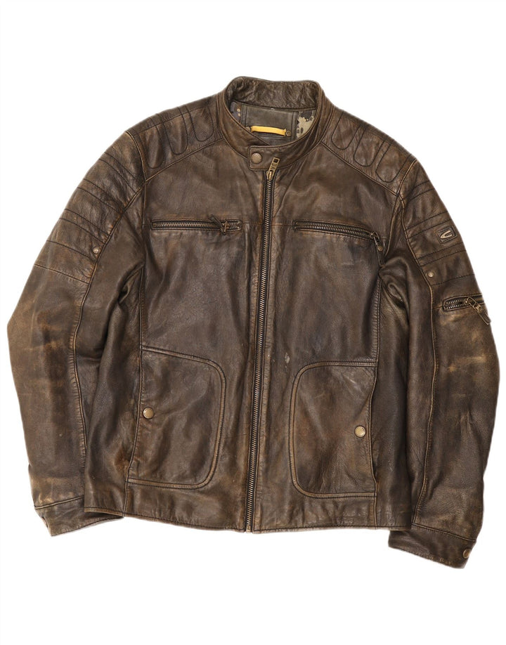 Camel Active Veste de course en cuir pour homme IT 50 Large Marron